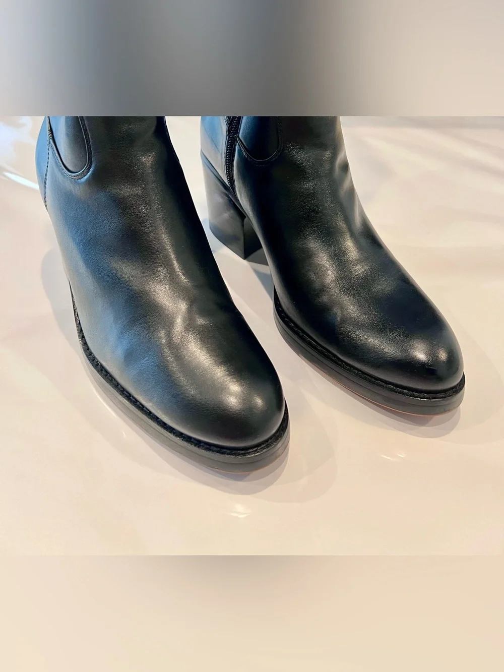 Franco Sarto “Adabella” Black Over-the-Knee Leather Block Heel Boot with Buckle